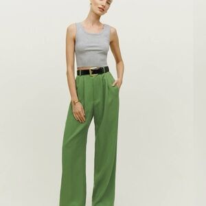 Reformation Mason High Rise Pleated Wide Leg Trouser Pants Palm Green